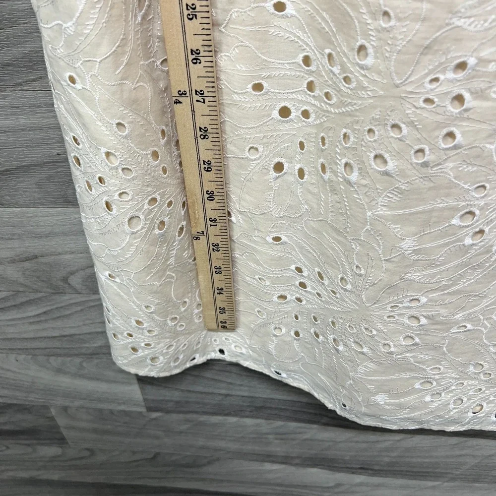 Preston‎ & York Sheath Dress Women's Size 16 Beige 3/4 Sleeve Eyelet Embroidered